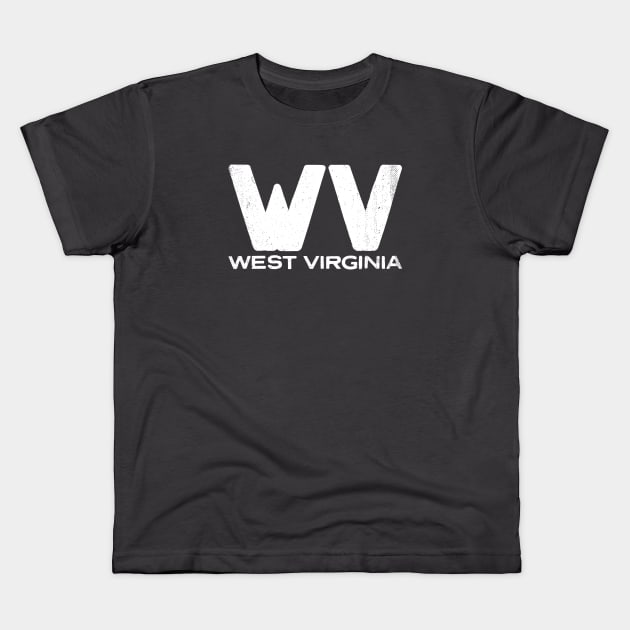 WV West Virginia Vintage State Typography Kids T-Shirt by Commykaze